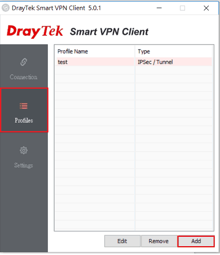 a screenshot of Windows Smart VPN Client profile list